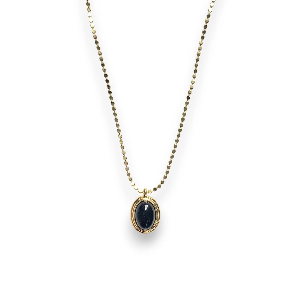 Oval Taşlı Vintage Ezme Zincir Kolye