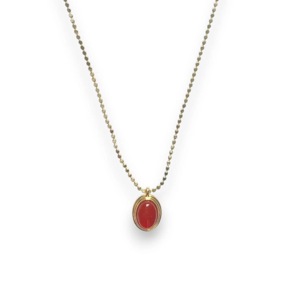 Oval Taşlı Vintage Ezme Zincir Kolye