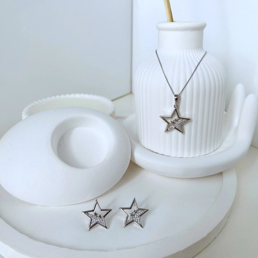 Taşlı Yıldız Kolye-Küpe Set