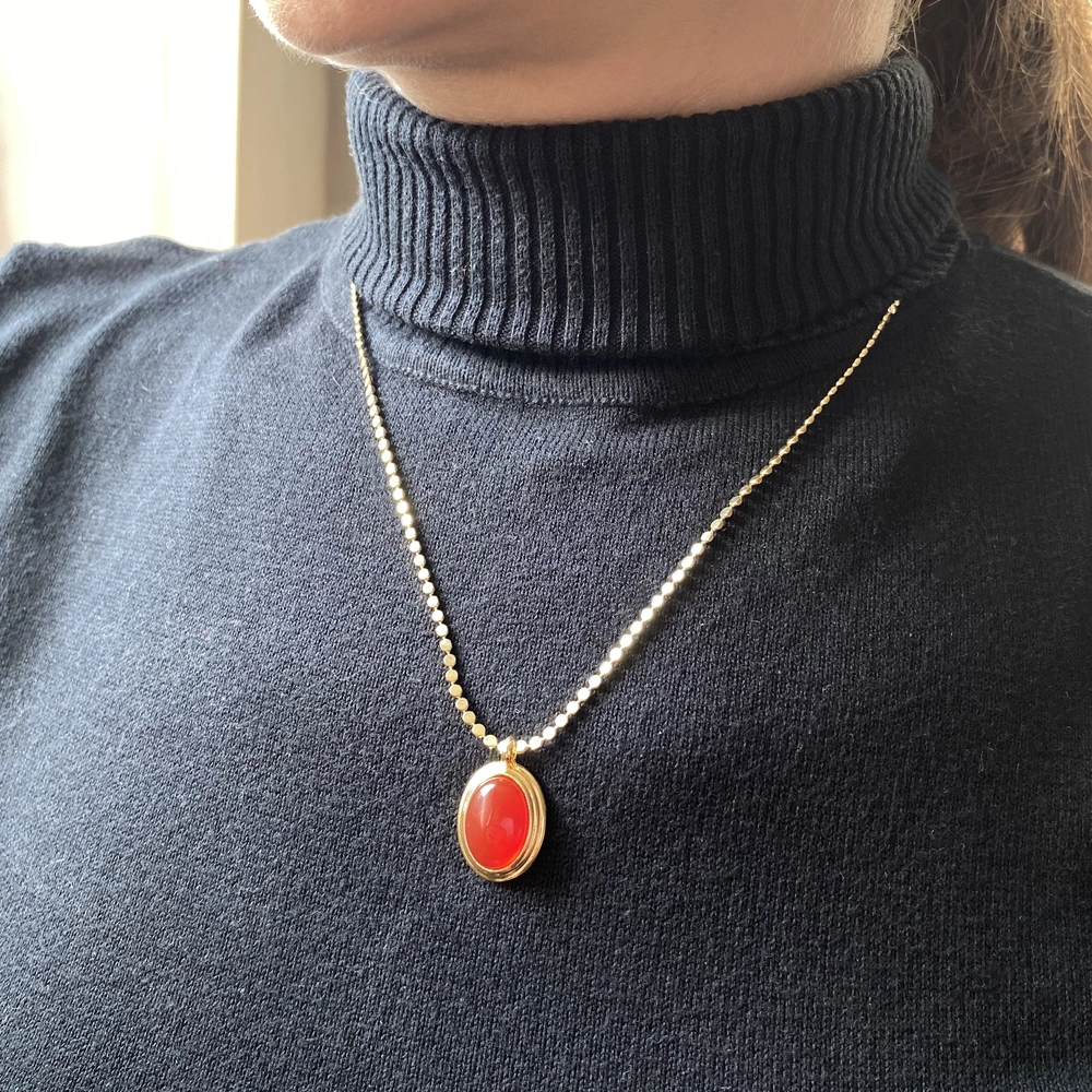 Oval Taşlı Vintage Ezme Zincir Kolye