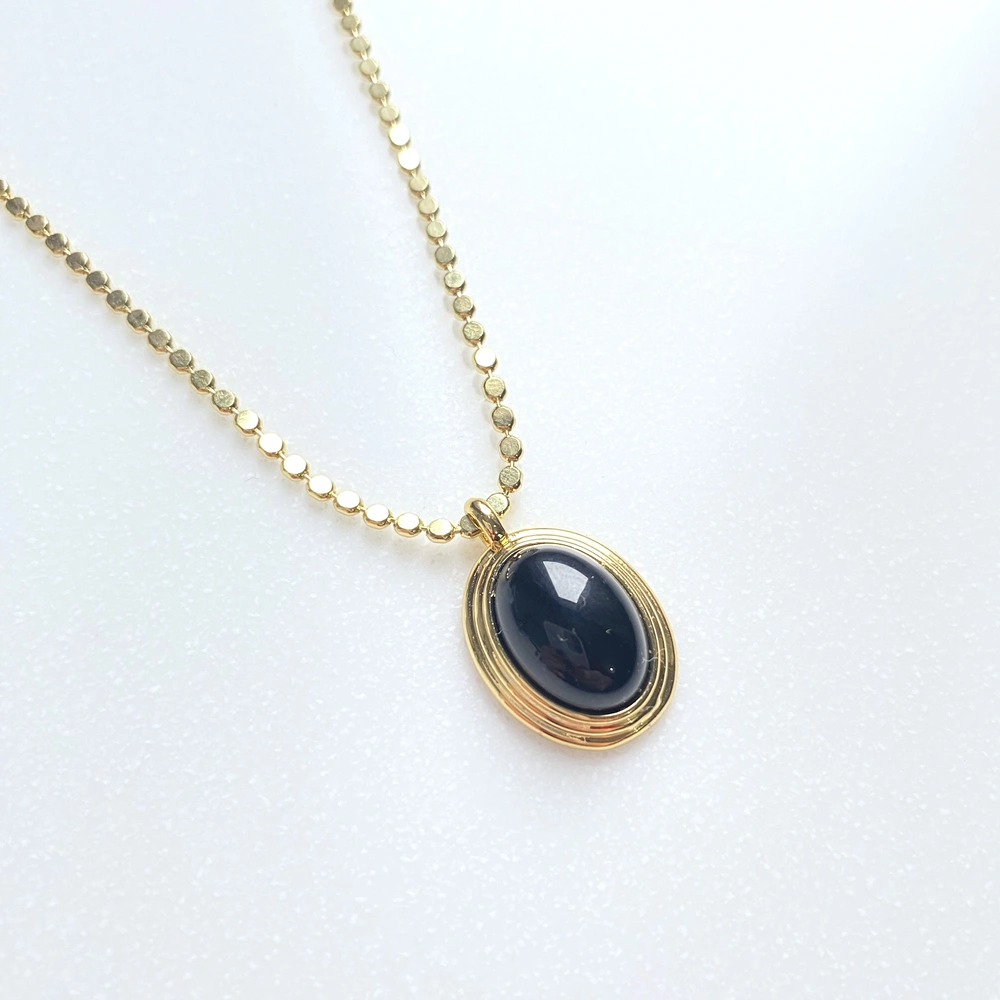 Oval Taşlı Vintage Ezme Zincir Kolye