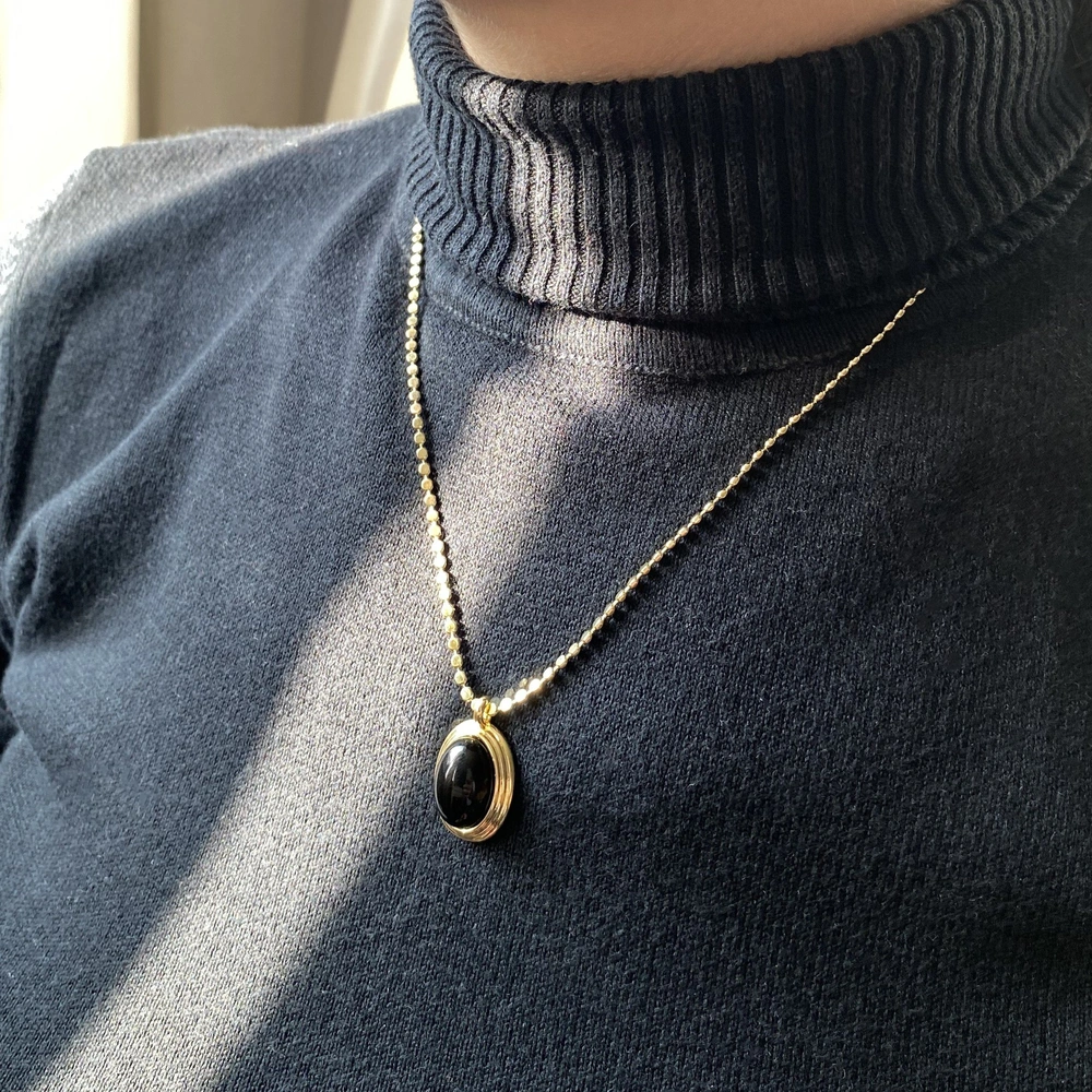 Oval Taşlı Vintage Ezme Zincir Kolye