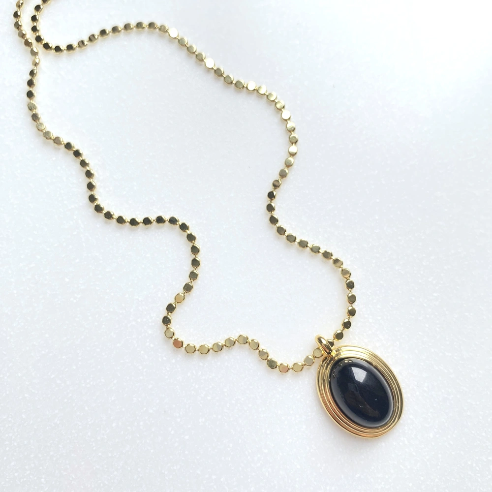 Oval Taşlı Vintage Ezme Zincir Kolye